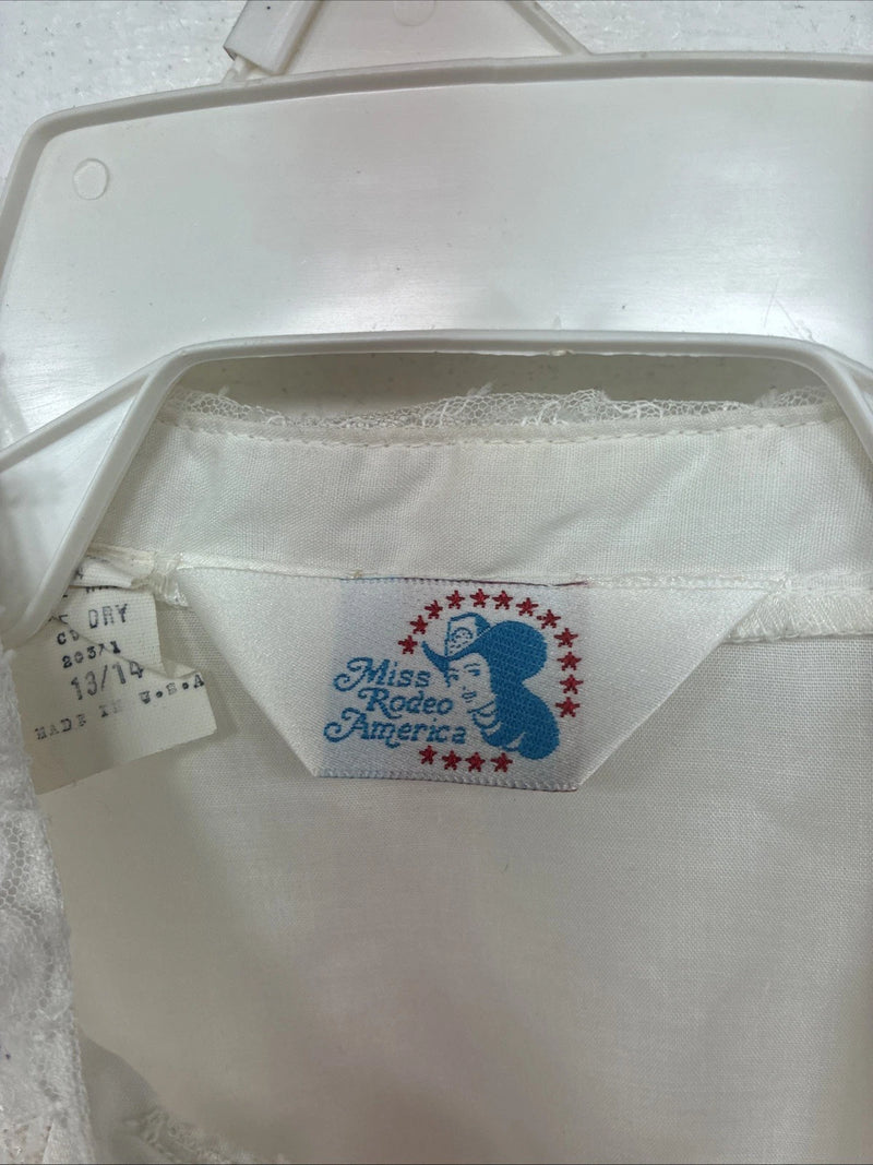 New Women’s American Rodeo White Embroidered Long Sleeve Pearl Snap 14 YY-133