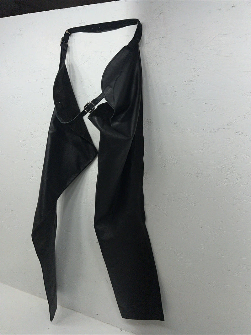 NOS Black Leather Show Chaps Adjustable Waist 45” Small N-37