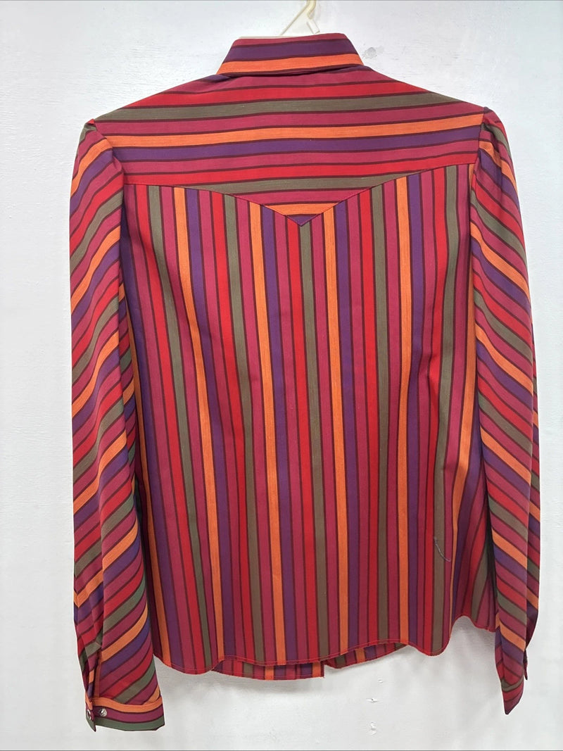 New Women’s H Bar C Red Stripe Long Sleeve Pearl Snap Size 40 KK-93