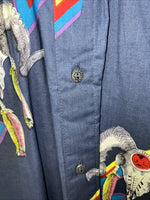 New Men’s Gunsmoke Multicolor skull Button Up Long Sleeve Shirt Medium I-42