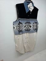 New Women’s Cumberland Blue Designed Sleeveless Pearl Snap Large MM-129