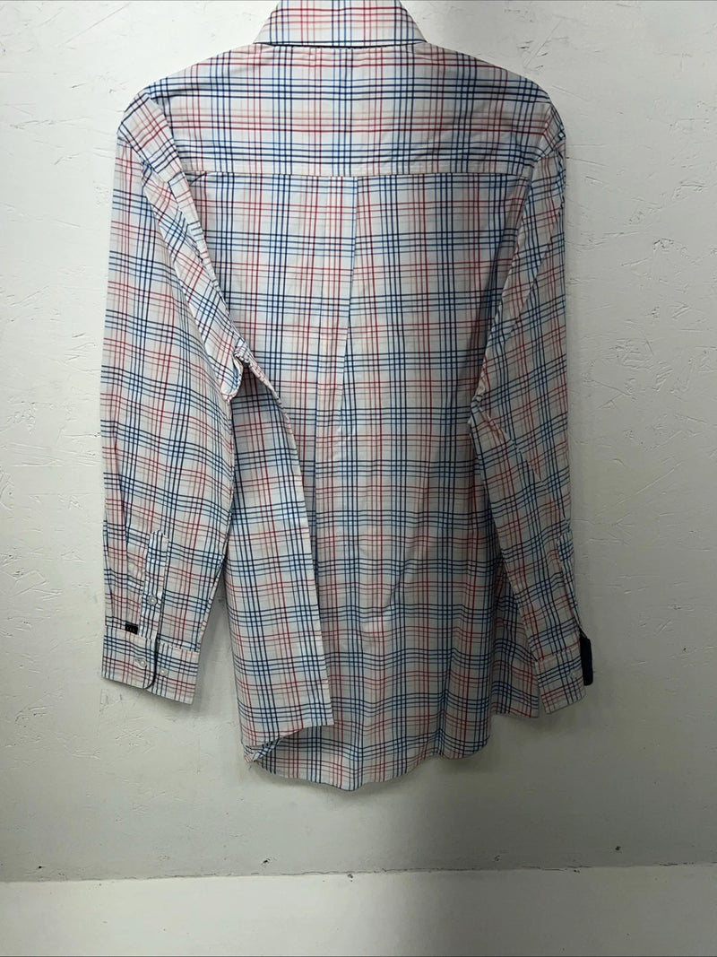 New Men’s Blue Red Plaid ELY Cattleman Button Up Long Sleeve Shirt. M P-42