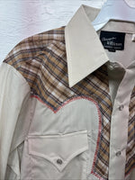 New Men’s Champion Westerns Brown Plaid Long Sleeve Pearl Snap Medium O-25