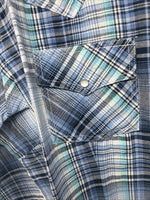 New Women’s Cumberland Blue Plaid Long Sleeve Pearl Snap 2XL GG-44