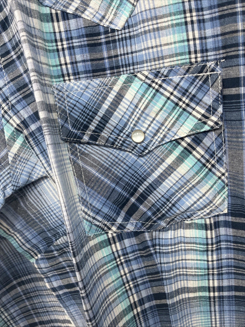 New Women’s Cumberland Blue Plaid Long Sleeve Pearl Snap 2XL GG-44