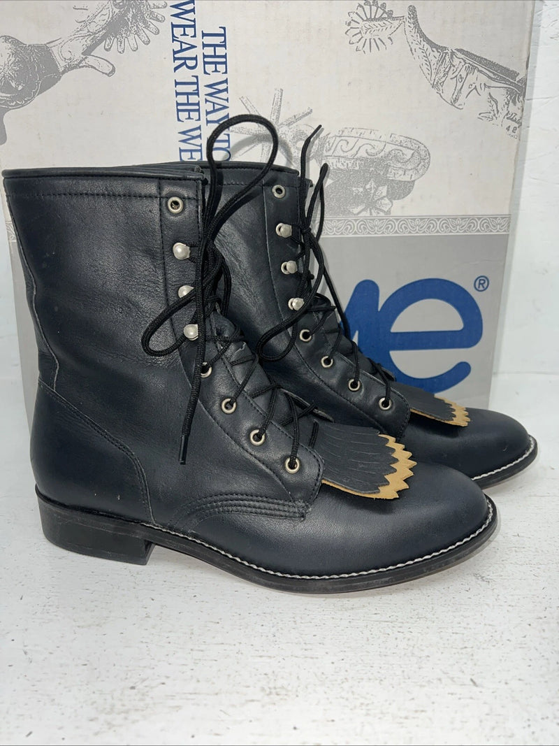 New Women’s Navy Lace Up Acme Cowboy Boots. C 4016 7.5 7 1/2 M. 17-40