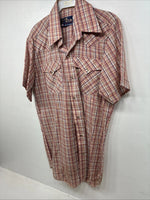 New Women’s Pandhanel Slim Red Plaid Short Sleeve Pearl Snap 15.5 Large MM-20