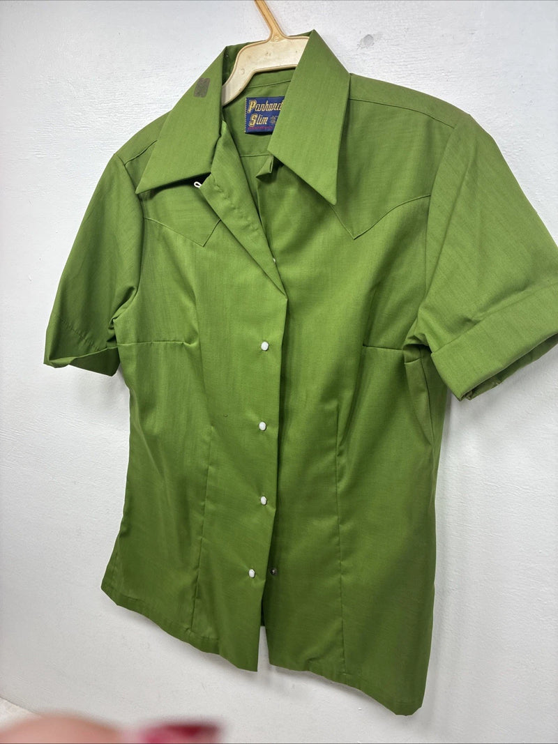 New Women’s Panhandle Slim Green Short Sleeve Pearl Snap Size 12 KK-90