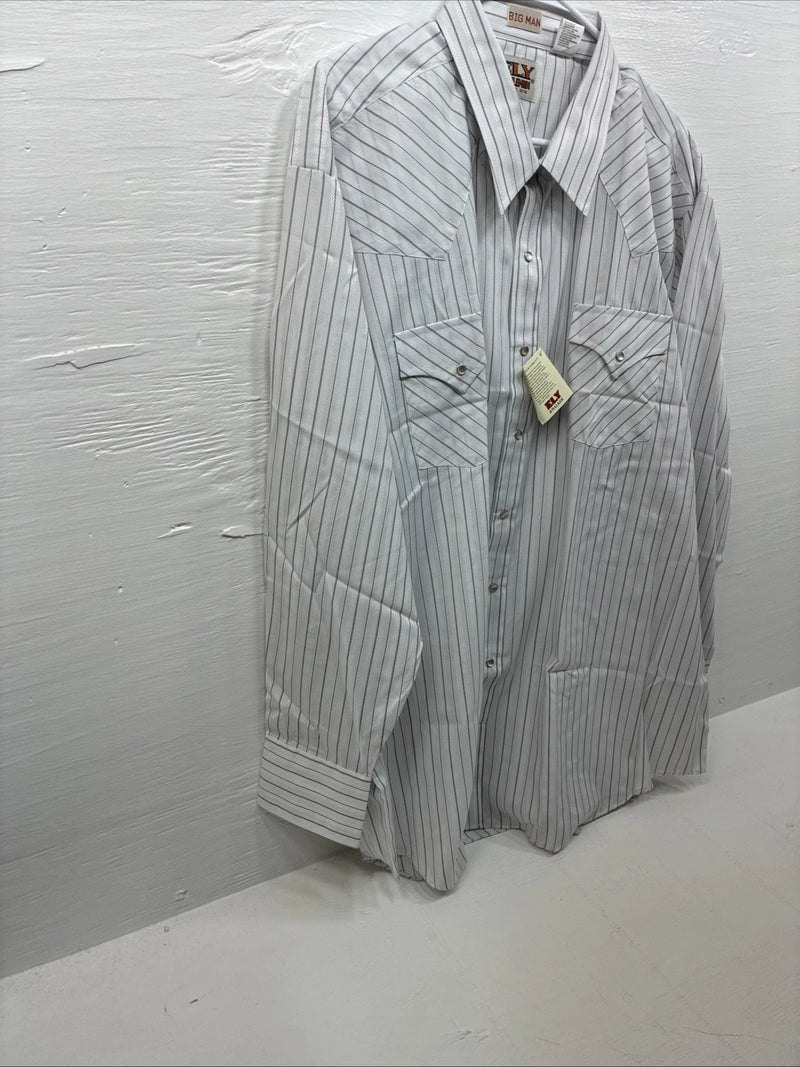 New Men’s ELY Cattleman White Stripe Long Sleeve Pearl Snap 18.5 X 35 2XL F-61