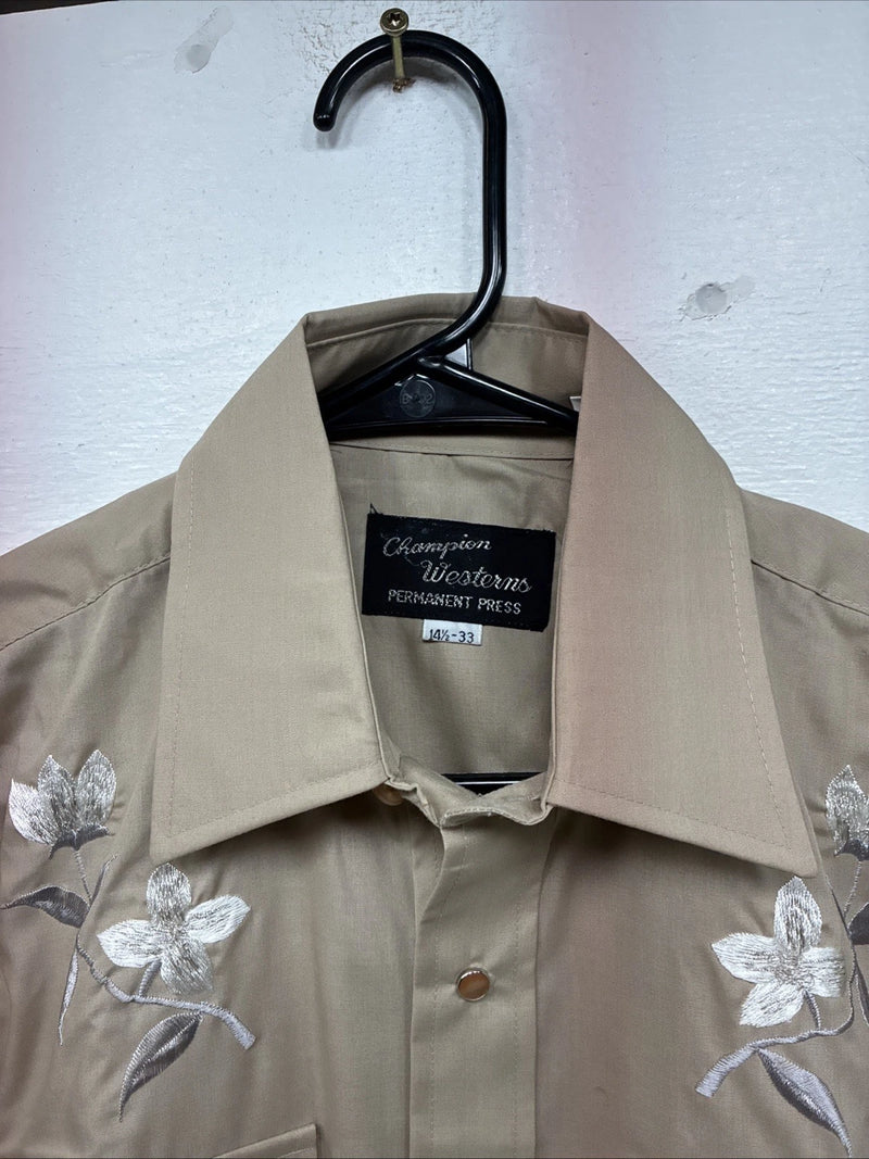 New Women’s Champion Western Tan Design Long Sleeve Pearl Snap Size 33 KK-121