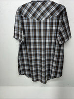 New Men’s Brown Plaid ELY Cattleman Short Sleeve Pearl Snap Shirt. XL Tall S-29