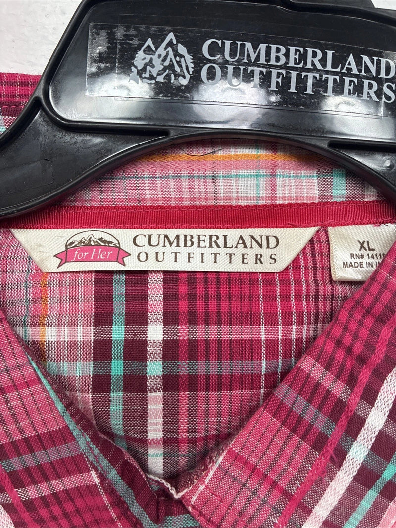 New Women’s Cumberland Pink Plaid Long Sleeve Pearl Snap XL GG-56