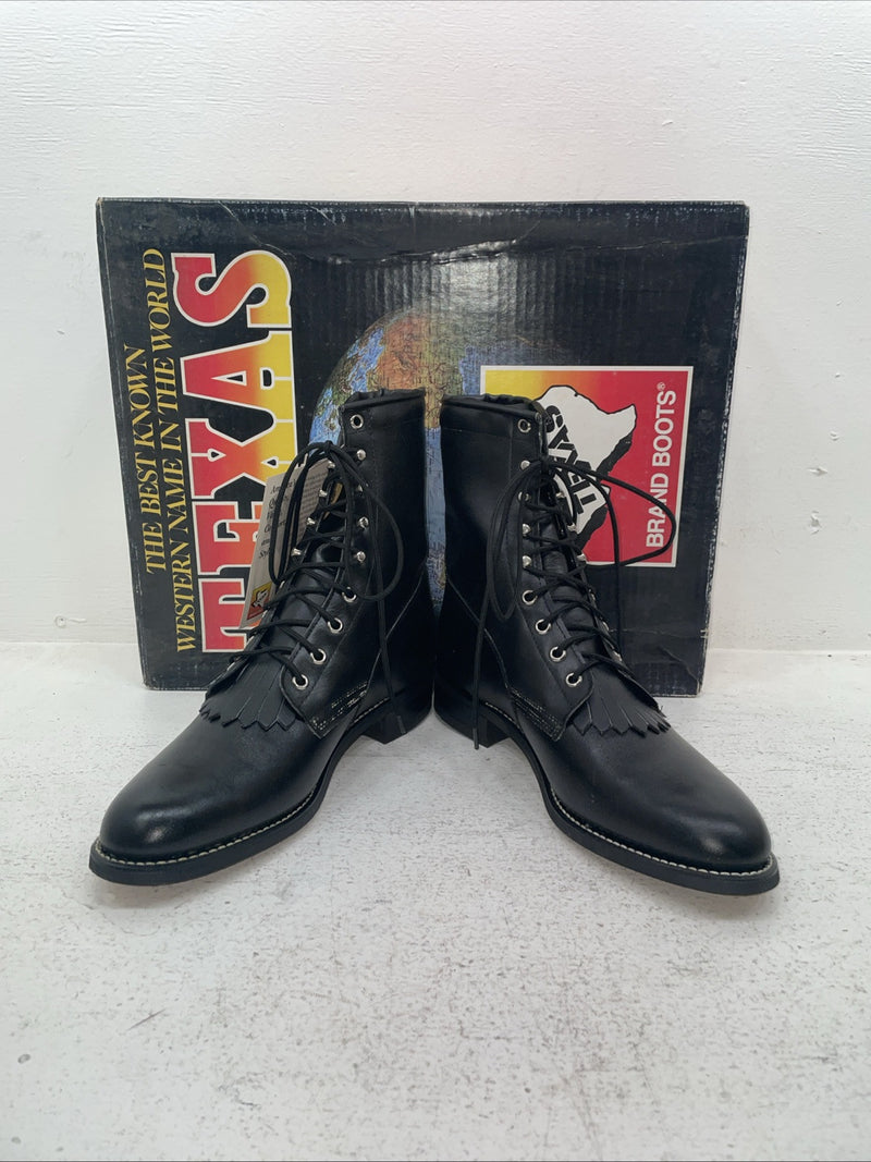 New Men’s Black Lace Up Texas Brand Cowboy Boots. 8850 9 D. 4-91