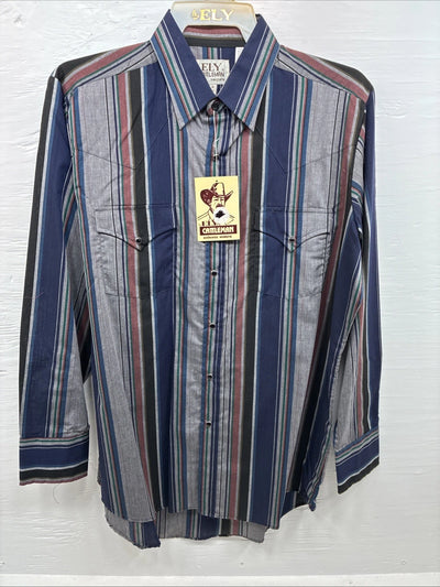 New Men’s ELY Cattleman Multicolor Stripe Long Sleeve Button Up 16 Large Q-35