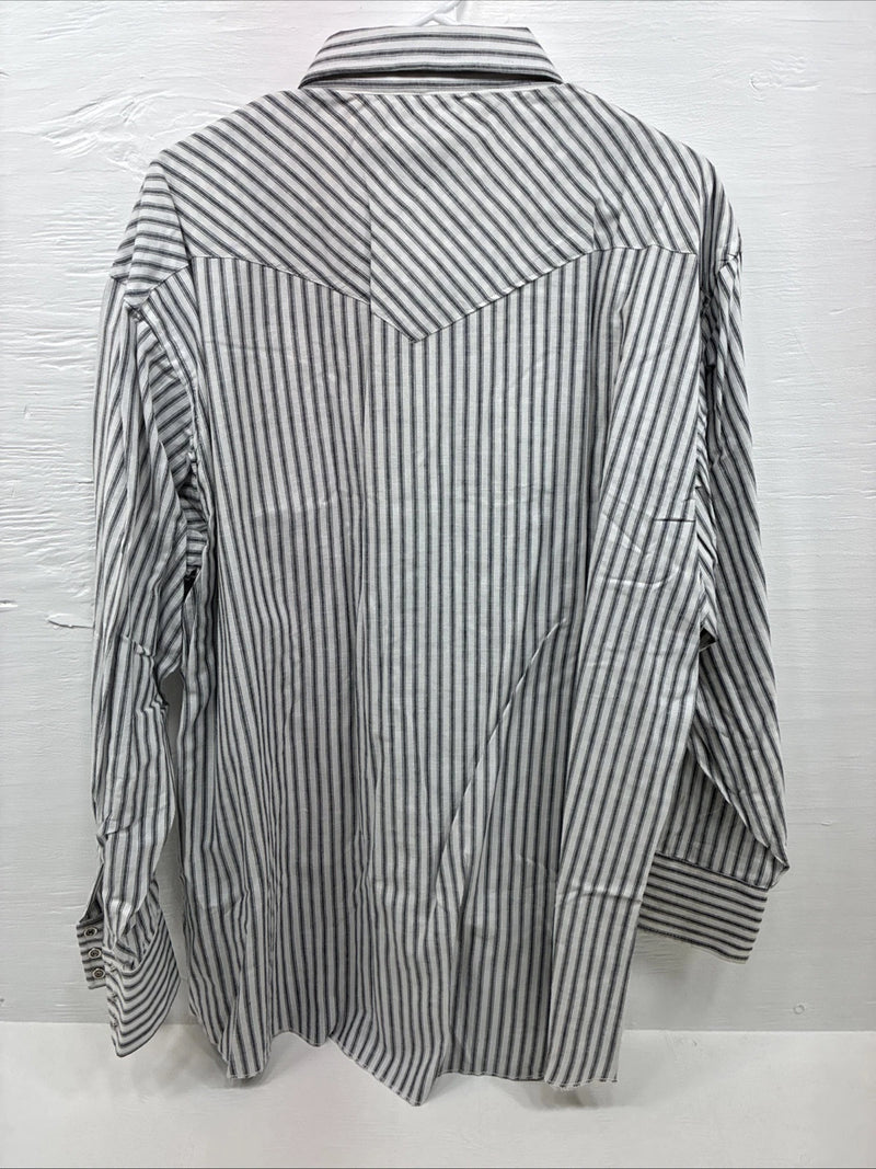 New Men’s Champion Western White Grey Strip Long Sleeve Pearl Snap 3XL E-55
