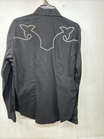 New Women’s White Horse Black Design Long Sleeve Pearl Snap Large KK-114