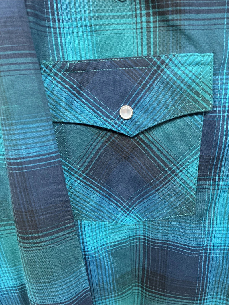 New Women’s Cumberland Blue Plaid Long Sleeve Pearl Snap 1XL Plus DD-16