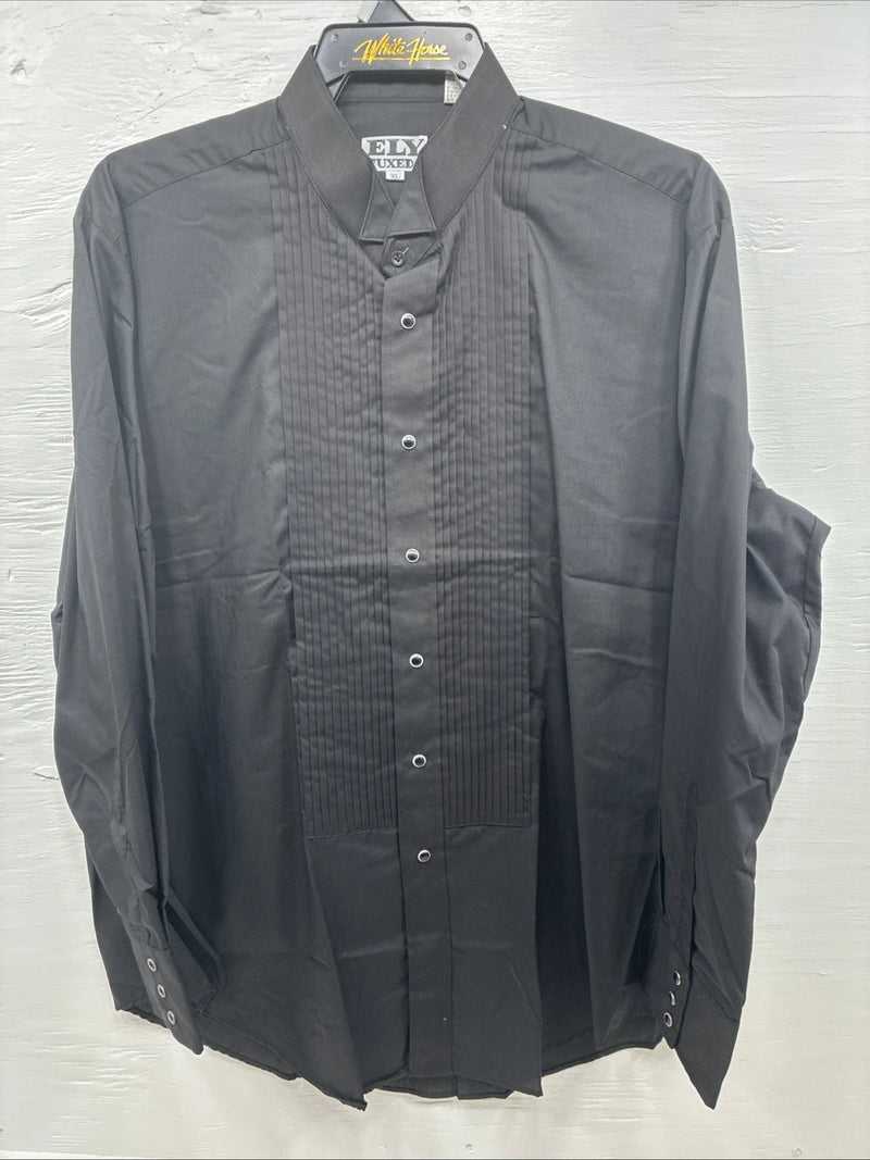 New ELY Tuxedo Black Long Sleeve Button Up English Shirt XL AA-50