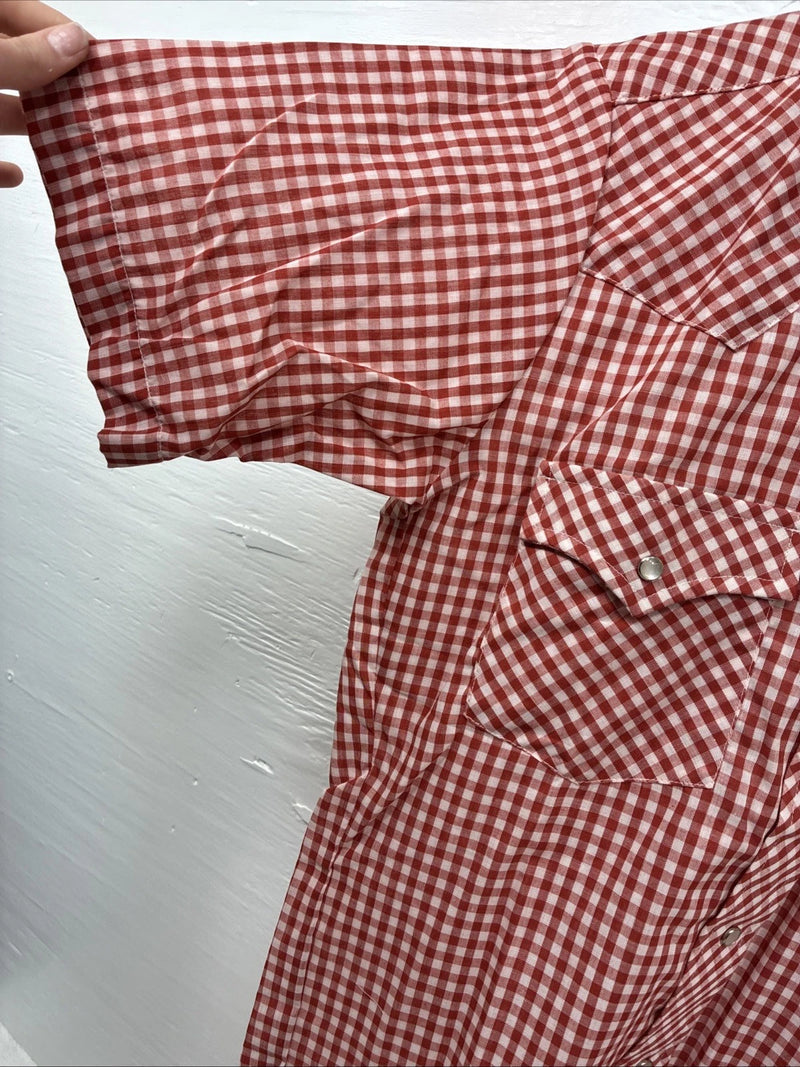 New Men’s Western Shirts Red Checkered Short Sleeve Pearl Snap  Small J-71