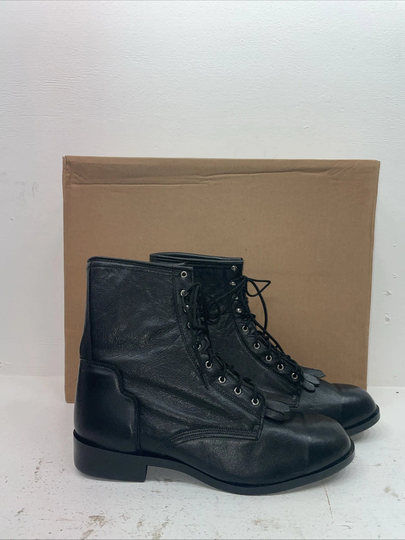 New Men’s Black Lace Up J Chisholm Cowboy Boots. J 2000 10.5 10 1/2 D. 8-26 