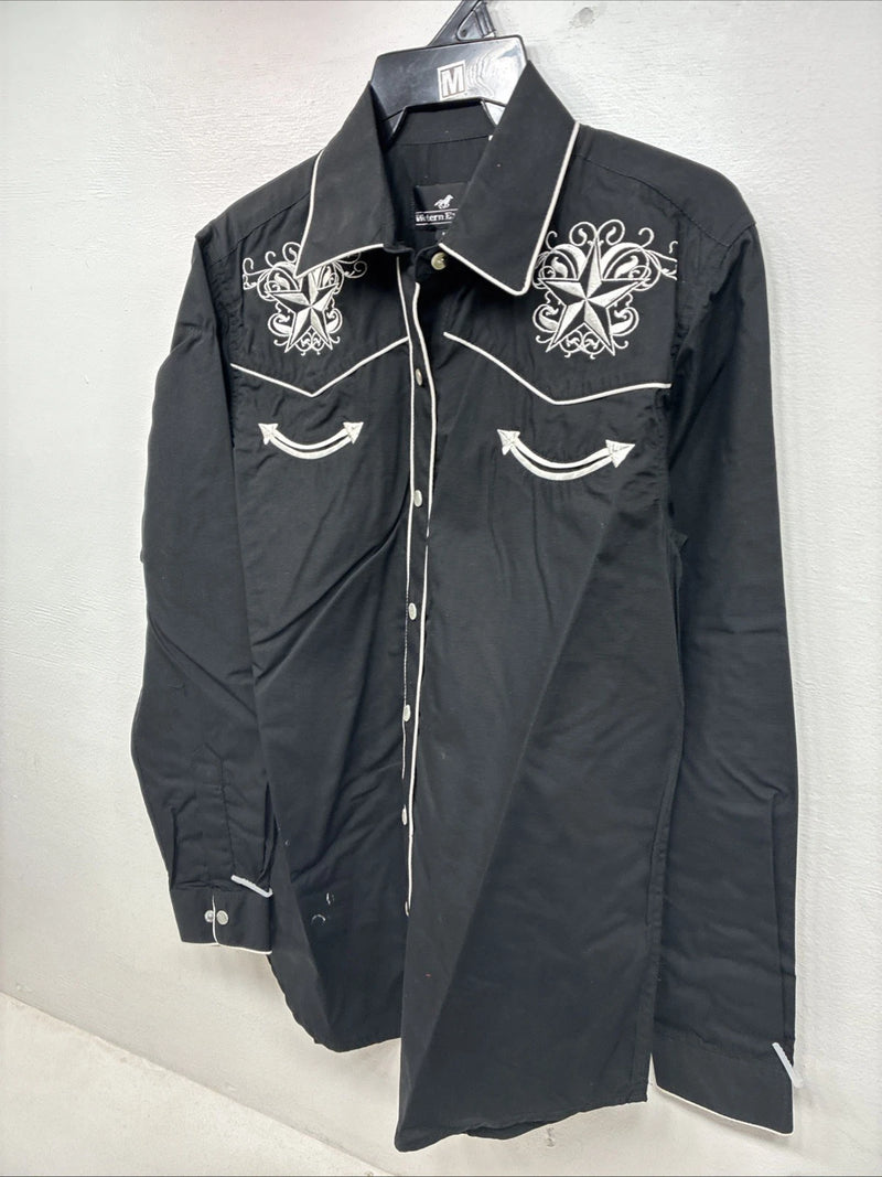 New Women’s Western Express Black Long Sleeve Pearl Snap Medium LL-99