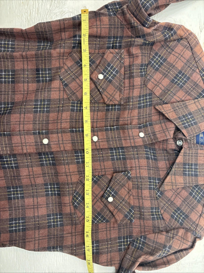 New Kids Panhandle Slim Brown plaid Long Sleeve Pearl Snap Size 12 CC-82