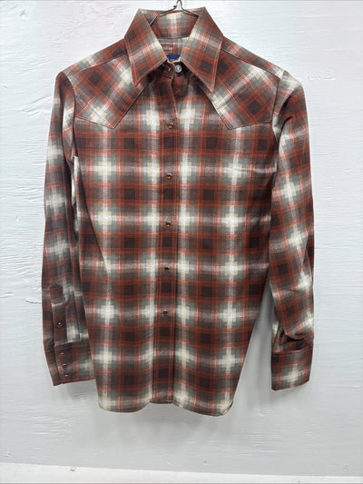 New Men’s Panhandle Slim Orange Plaid Long Sleeve Pearl Snap Small J-64