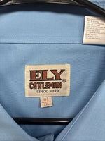 New Men’s ELY Cattleman Blue Western Short Sleeve Pearl Snap 18.5 2XL T-48