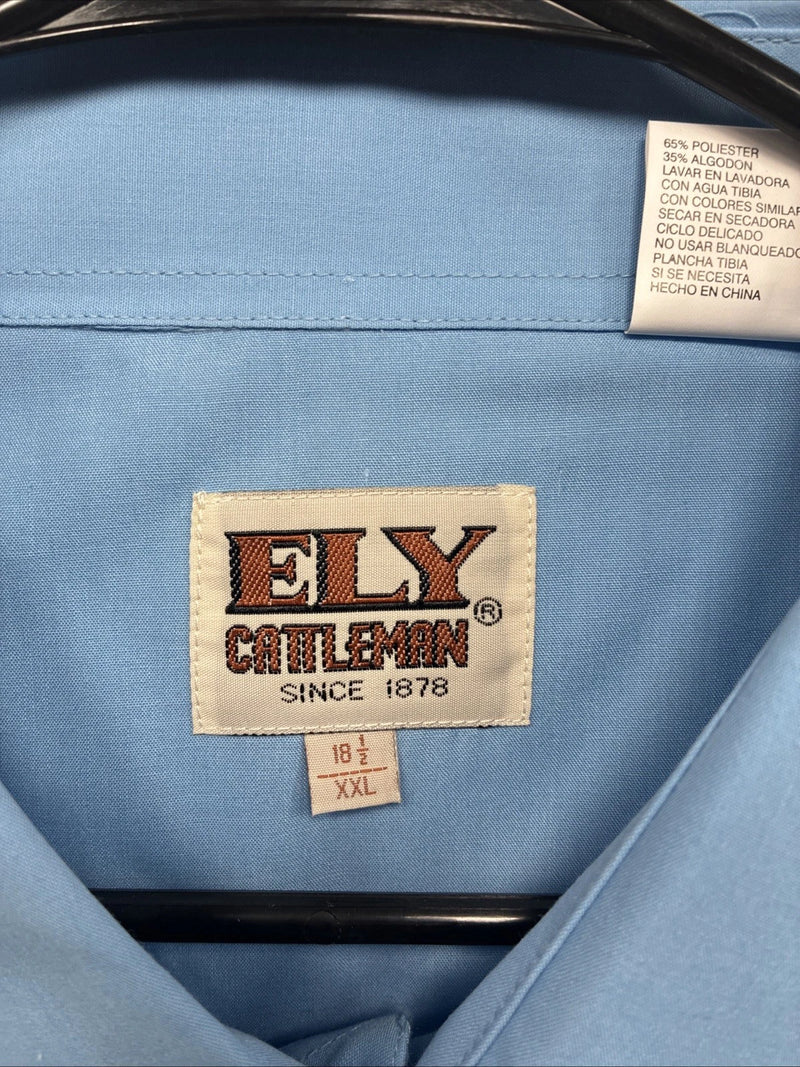 New Men’s ELY Cattleman Blue Western Short Sleeve Pearl Snap 18.5 2XL T-48