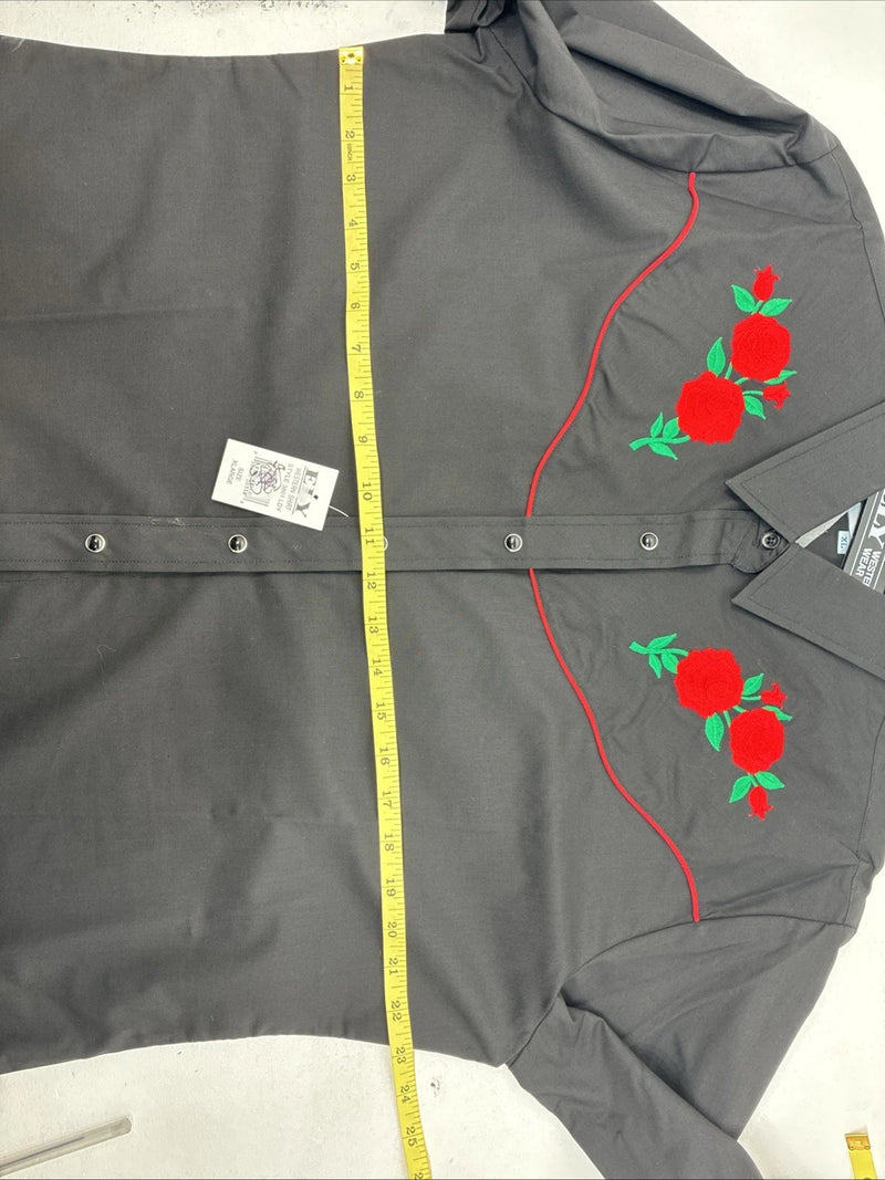New Women’s Country Charmers Black Rose Long Sleeve Pearl Snap XL II-59