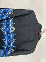 New Men’s Cumberland Black Blue Design Long Sleeve Pearl Snap Large CC-55