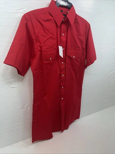 New men’s White Horse Red Short Sleeve Pearl Snap Medium B-82