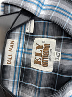 New Men’s ELY Cattleman Grey Black Long Sleeve Pearl Snap 3XL E-39