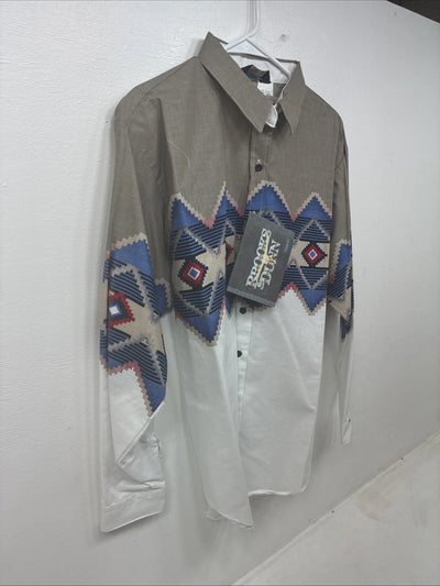 New Women’s Brooks & Dunn Tan Design Long Sleeve Button Up Medium MM-102