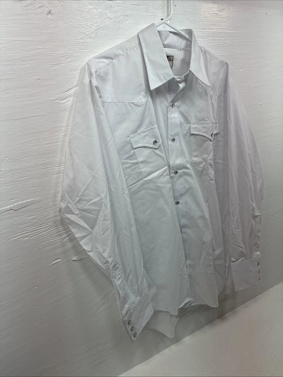 New Men’s Circle S White Simple Long Sleeve Pearl Snap 17 Large M-65