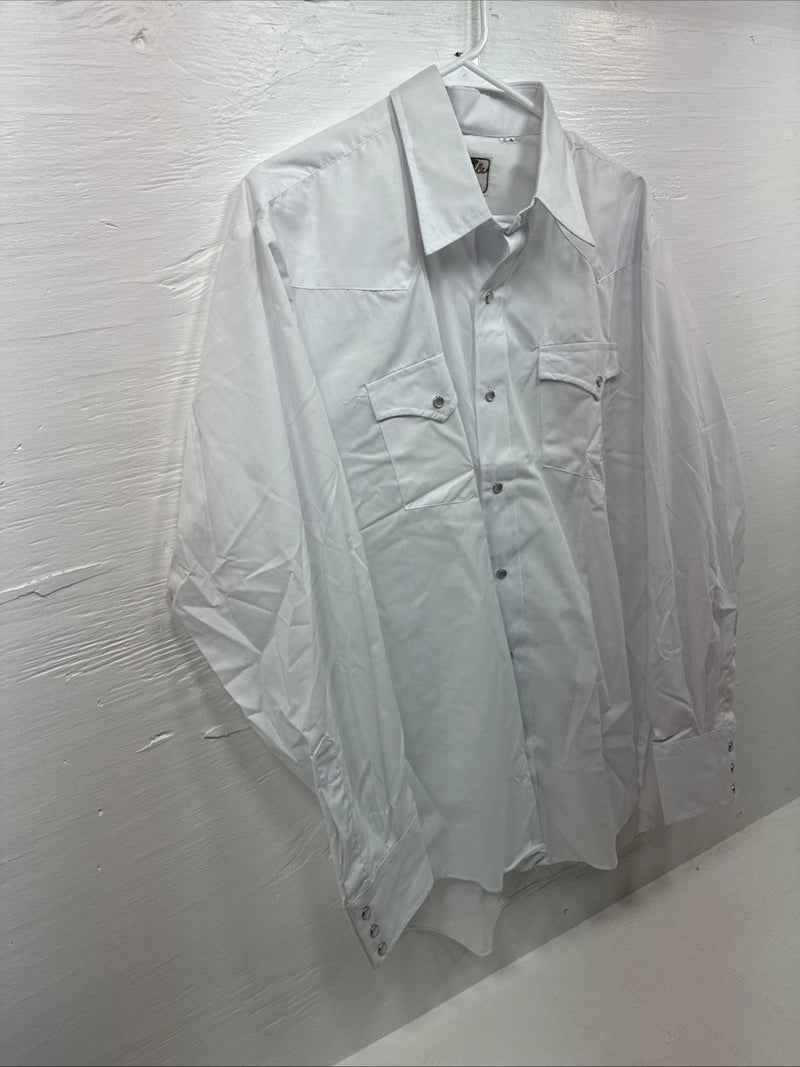 New Men’s Circle S White Simple Long Sleeve Pearl Snap 17 Large M-65