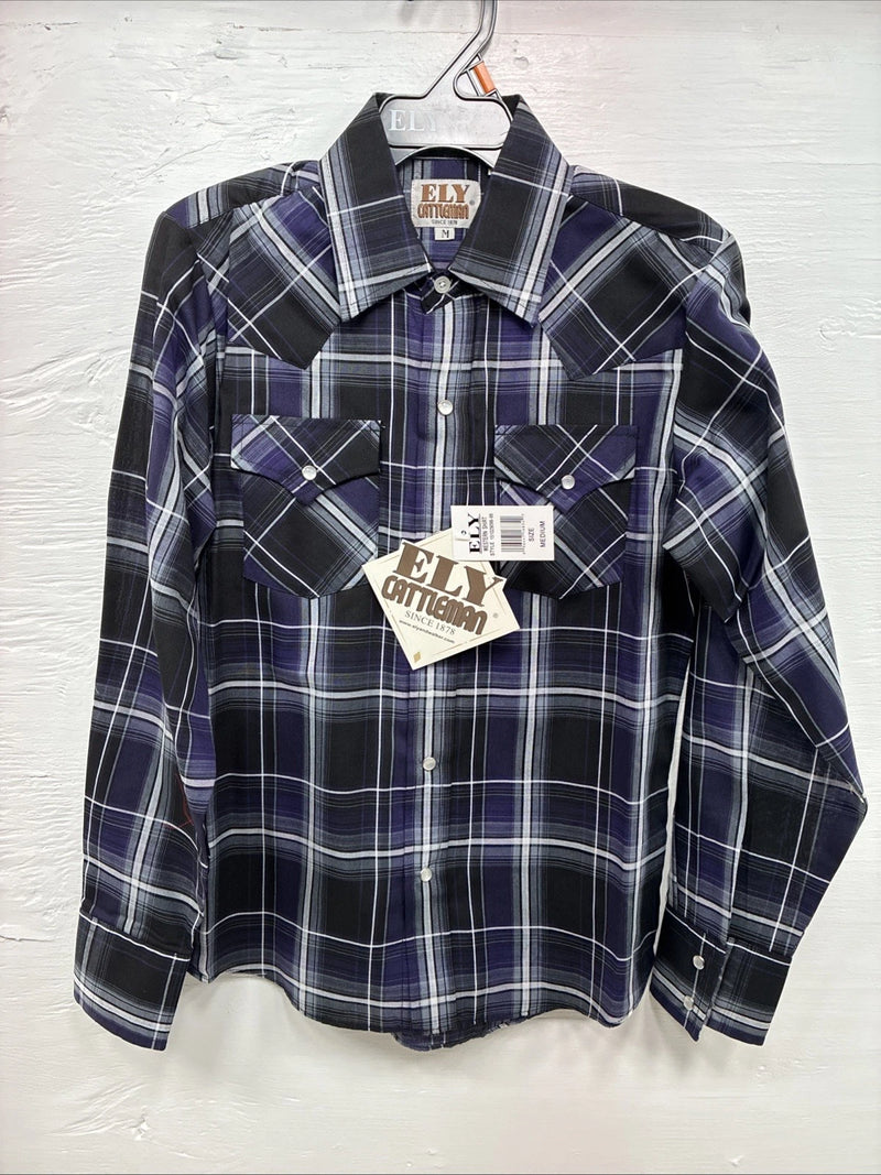 New Kids ELY Cattleman Purple Plaid Long Sleeve Pearl Snap Medium DD-28