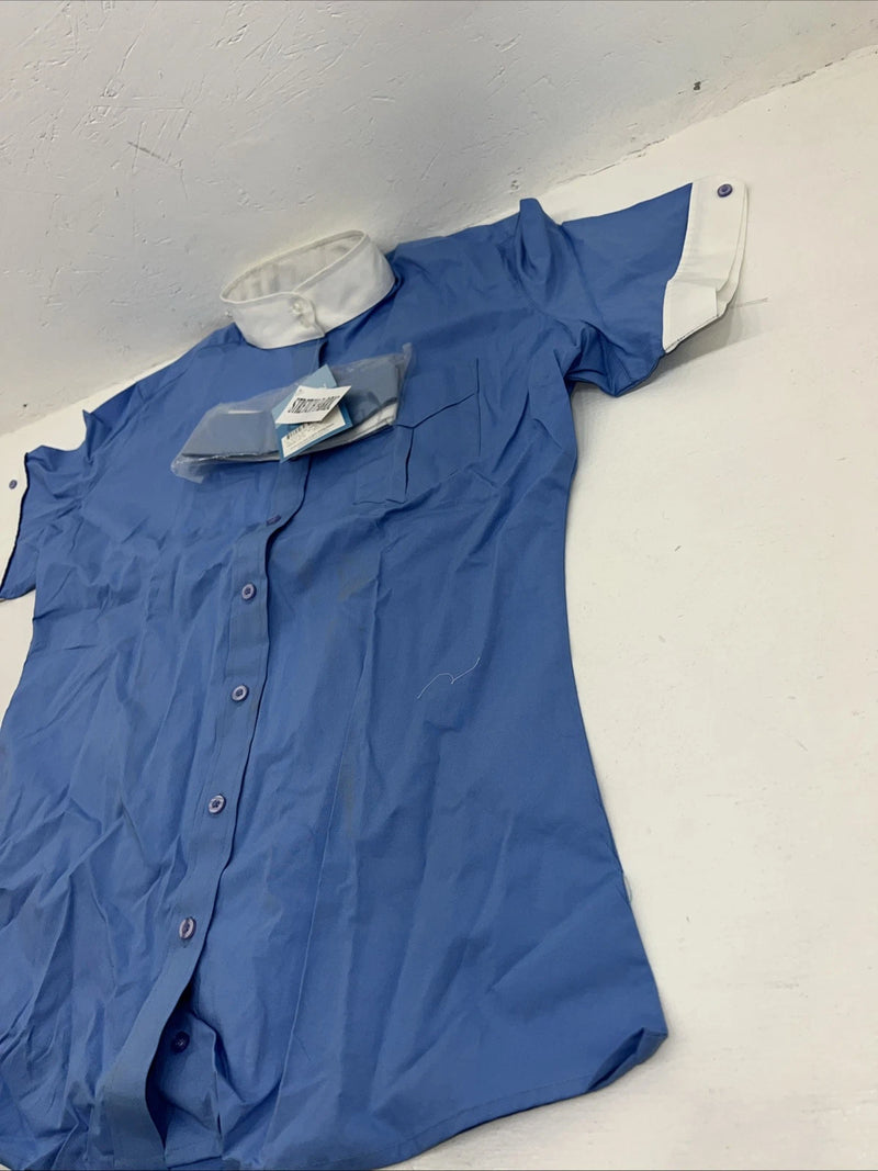 New Women’s Blue And White Ovation Short Sleeve English Shirt. 18 G-55