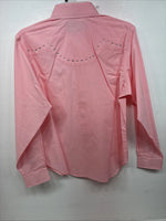 New Women’s White Horse Pink Gem Long Sleeve Pearl Snap Small LL-61