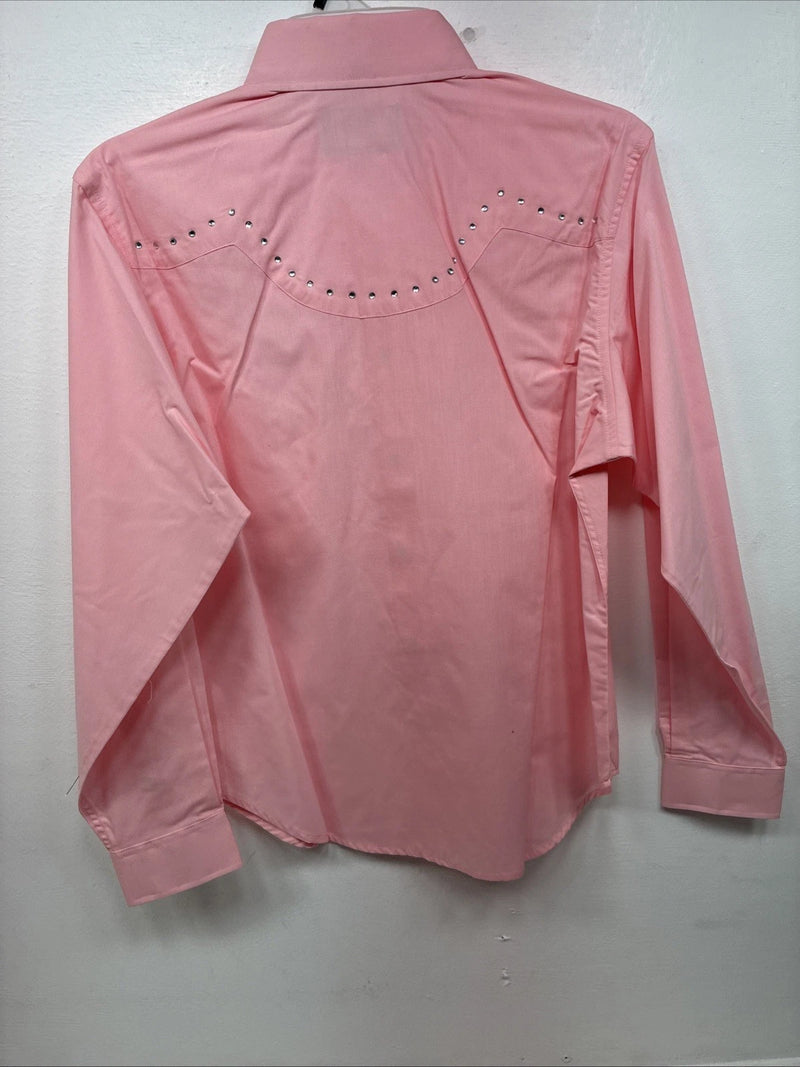 New Women’s White Horse Pink Gem Long Sleeve Pearl Snap Small LL-61