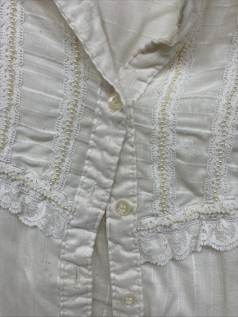 New Women’s Stage West White Pearl Long Sleeve Button Up Size Medium YY-75