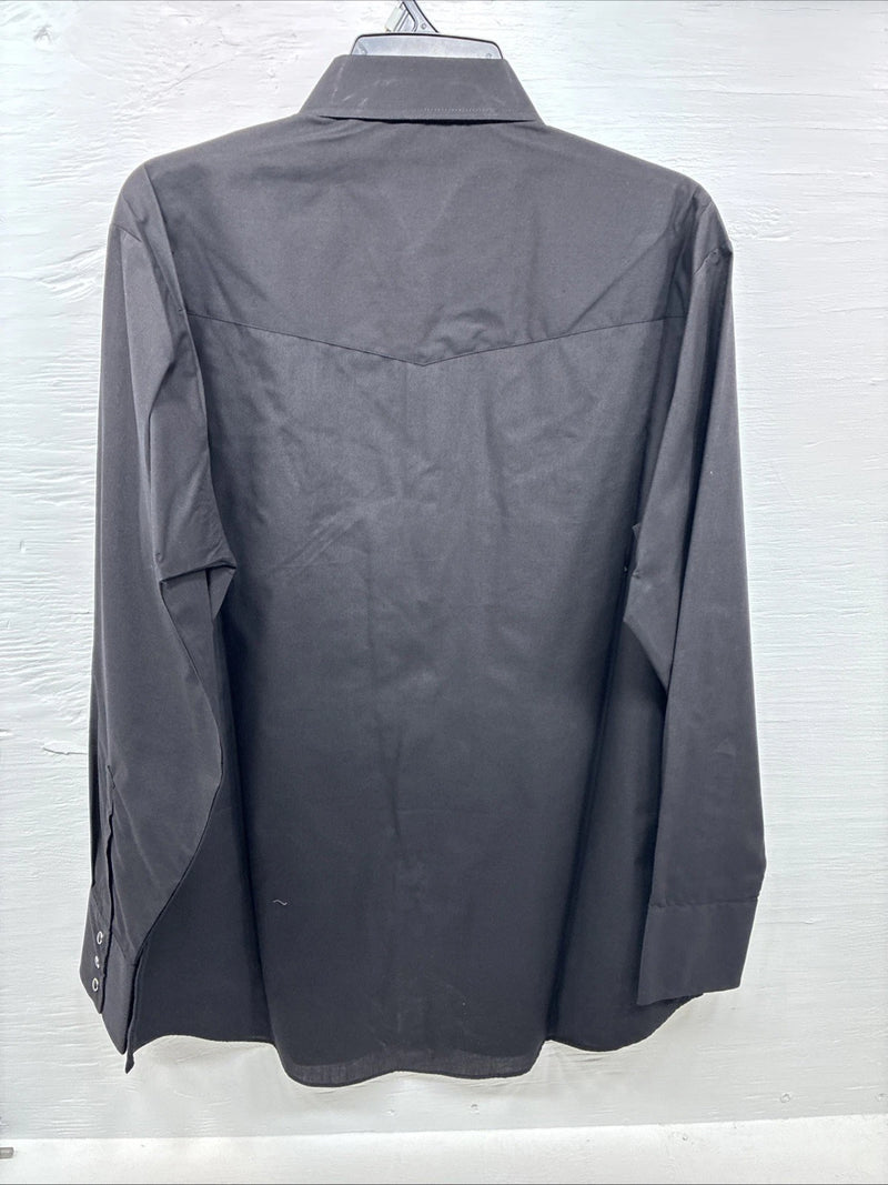 New Men’s ELY Cattleman Black Simple Long Sleeve Pearl Snap 17 XL O-44
