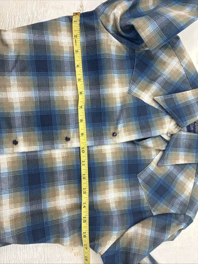 New Kids Panhandle Slim Blue Green Plaid Long Sleeve Pearl Snap Size 10 CC-83