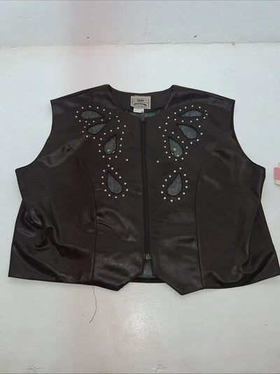 New Women’s Brown 1849 Authentic Ranchwear Leather Show Vest XL WW-53