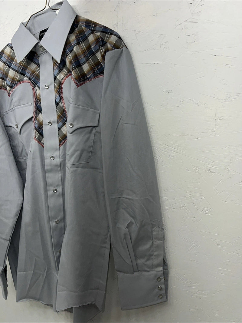 New Men’s Blue Plaid Champion Western Pearl Snap Long Sleeve  15.5x33 M I-48