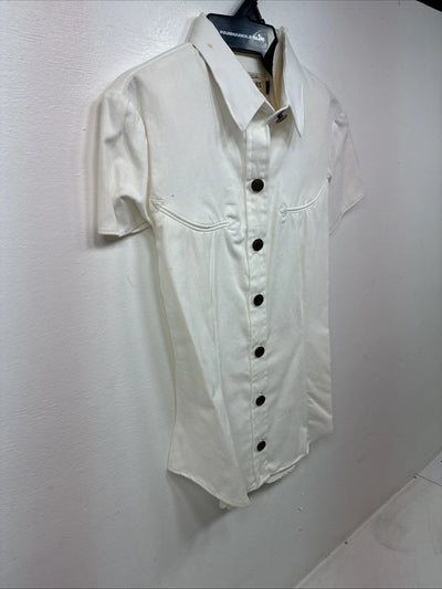 New Women’s Denũm Jeans White Short Sleeve Pearl Snap Shirt Small MM-72