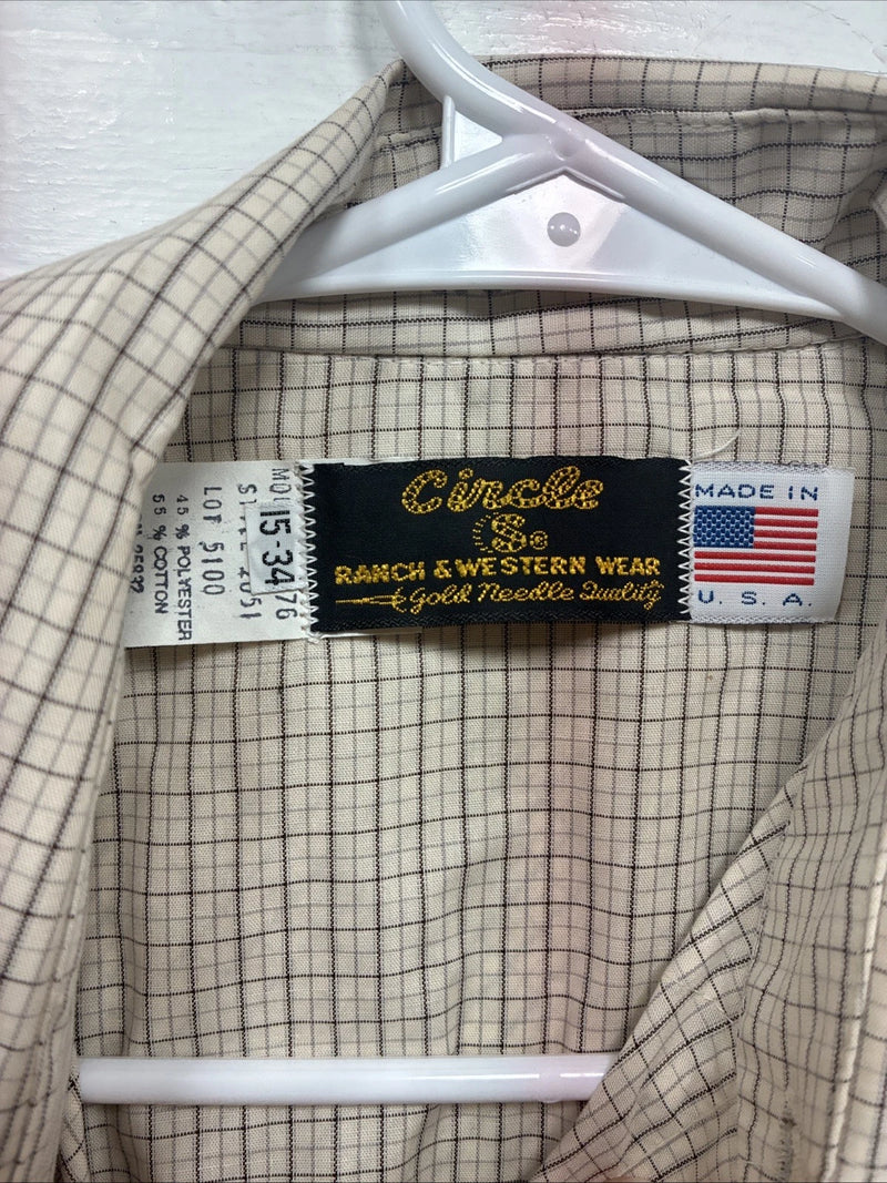 New Men’s Circle S Tan Plaid Long Sleeve Pearl Snap 15 X 34 Medium K-80