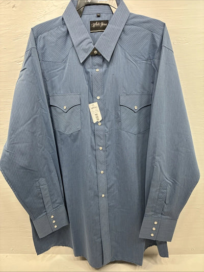 New Men’s White Horse Blue Long Sleeve Pearl Snap 2XL H-26