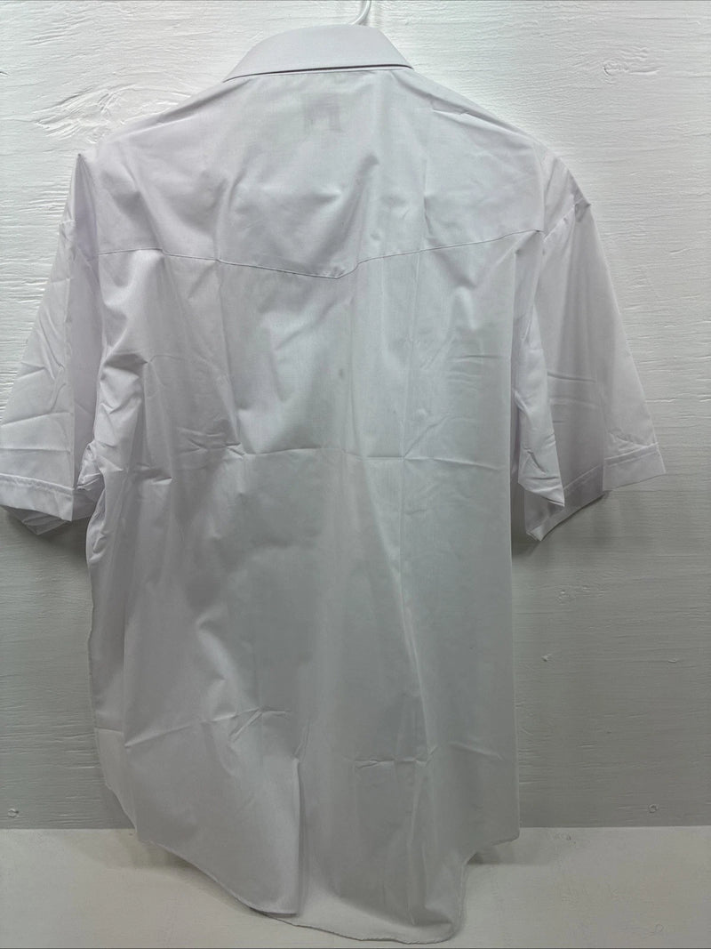 New Men’s ELY Cattleman White Simple Short Sleeve Pearl Snap 18.5 2XL F-83