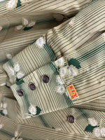New Men’s ELY Plains Tan Green Floral Long Sleeve Pearl Snap 14.5 Small X-111